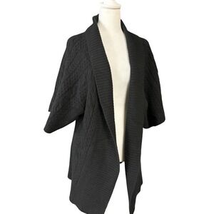 Sutton Cashmere Cardigan Womens XL Black 100% Cashmere Open Front Cable Knit Swe